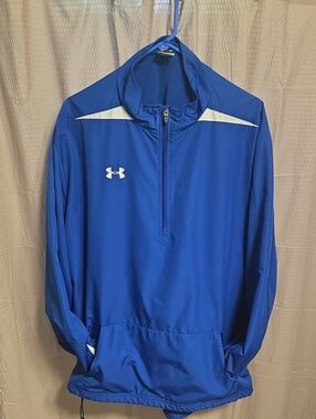 Under Armour Men’s Blue Half-Zip Performance Windbreaker with White Accents